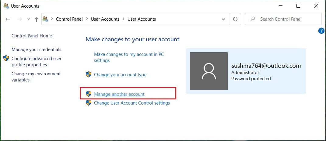 Click on Manage another account