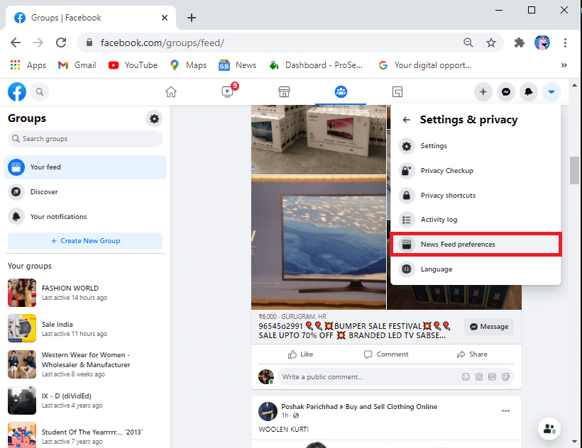 Click on News Feed preferences. | Fix There Are No More Posts To Show Right Now On Facebook