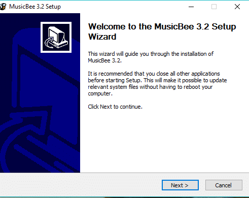 Click on Next to install MusicBee