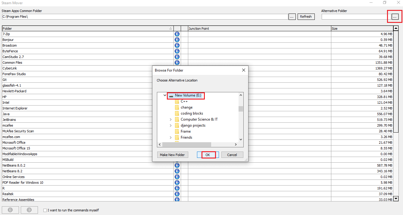 Click on OK button after selecting the location folder