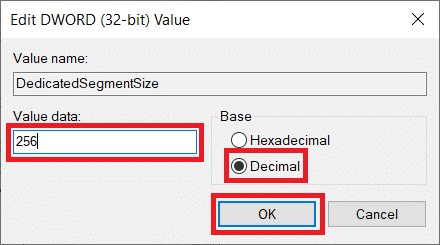 Change the Base to Decimal and Click on OK | Increase Dedicated VRAM in Windows 10
