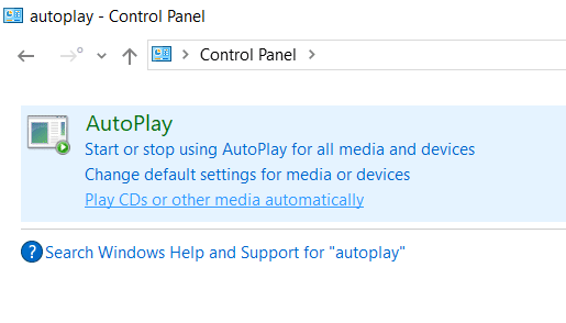 Click on Play CD’s or other media automatically