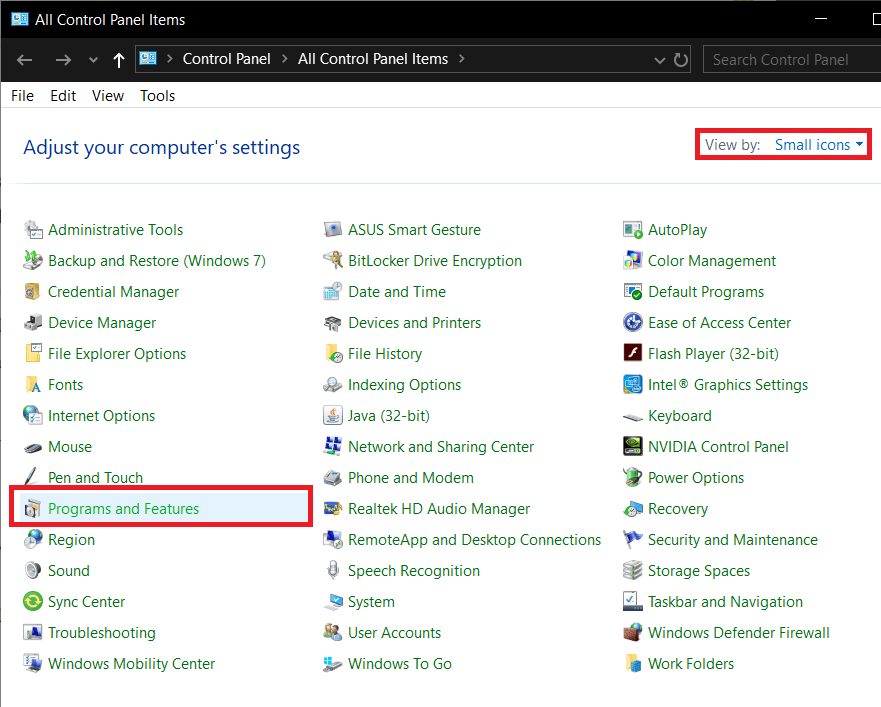 Click on Programs and Features and can change the icon size to small