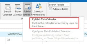 Click on Publish online and then publish this calendar