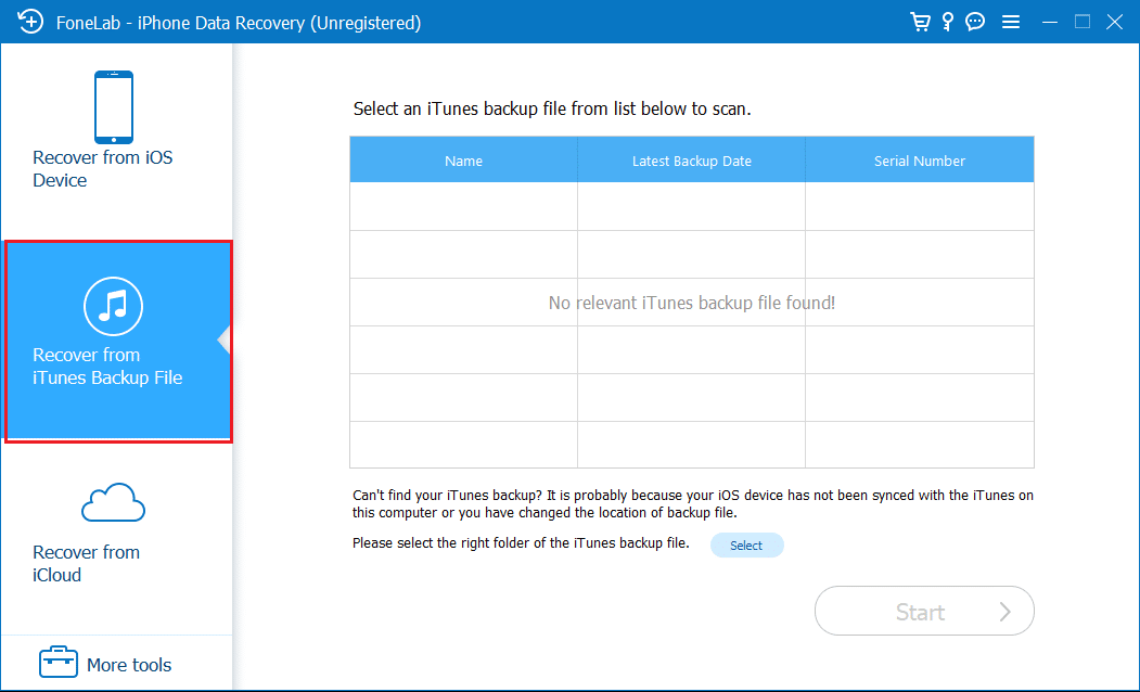 Click on 'Recover from iTunes backup file' from the left panel on the screen. | Recover Deleted Photos from Facebook Messenger