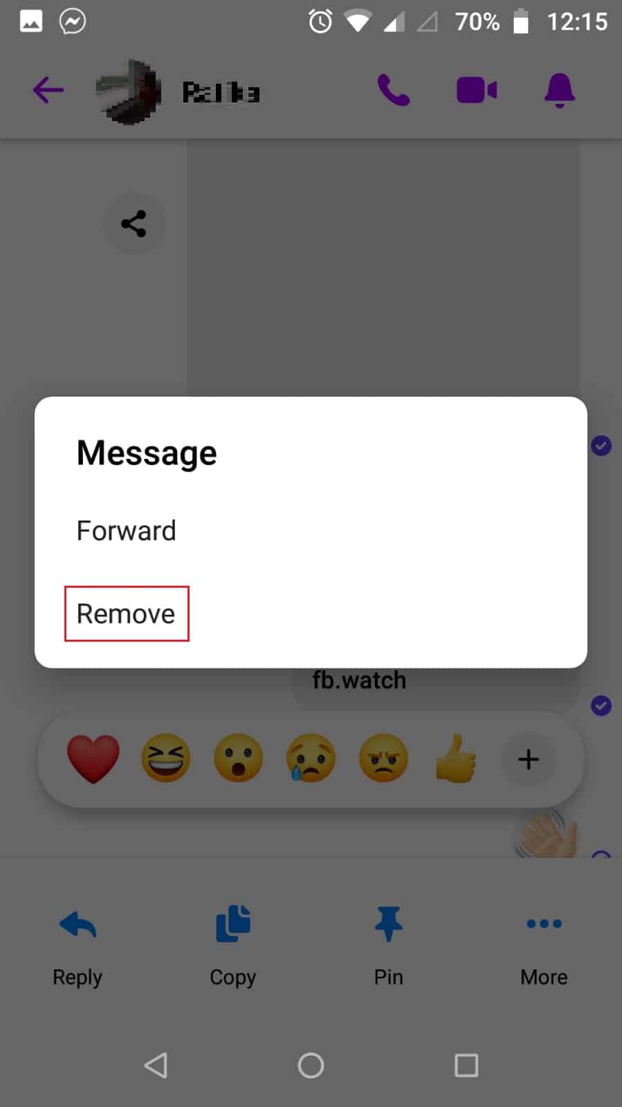 Click on Remove on Facebook Messenger | Facebook wave feature and emoji on messenger