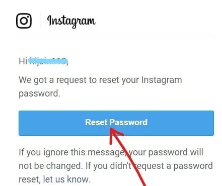 Click on Reset Password button | Forgot Instagram Password