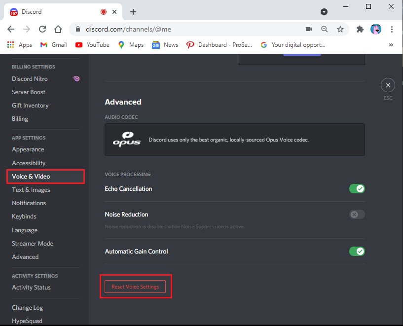 Click on Reset Voice Settings | Fix Discord screen share audio not working