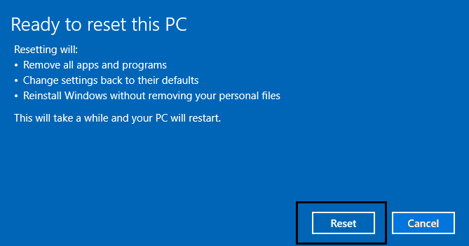 Click on Reset to Reset the PC