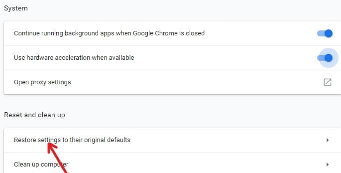 Click on Restore settings to their original defaults | Fix Google Chrome Not Responding 