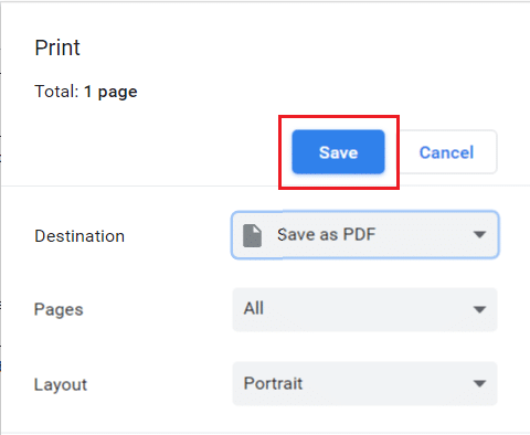 Нажмите кнопку «Сохранить», отмеченную синим цветом, чтобы преобразовать файл aspx в файл PDF.