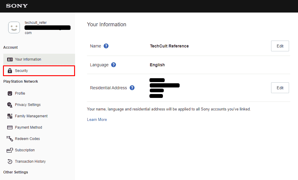 Click on Security from the left pane | How Do I Remove My PSN Account from Another PS4