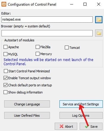 Click on Service and Port Settings