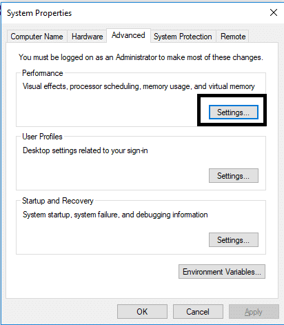Click on Settings Under the Performance tab