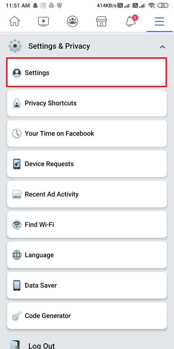 Click on Settings. | Fix There Are No More Posts To Show Right Now On Facebook