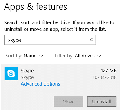 Click on Skype and click Uninstall