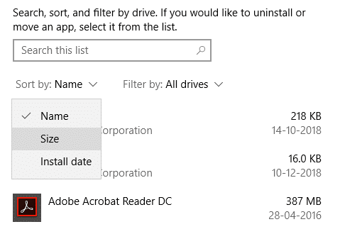 Click on Sort by then from the drop-down select Size