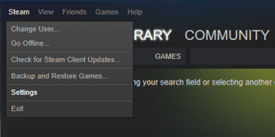 Click on Steam from the menu and select Settings | Fix Could Not Connect to the Steam Network Error