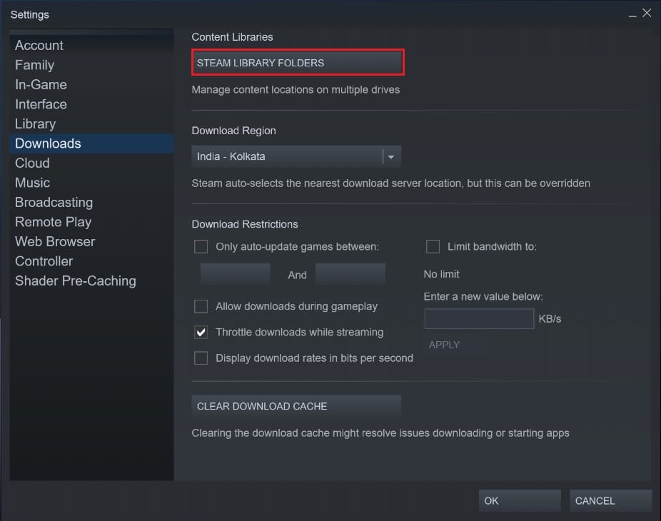 Click on Steam library folders | Fix Steam Corrupt Disk Error on Windows 10