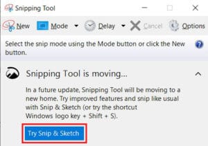 Click on Try Snip and Sketch | How to Convert Word to JPEG