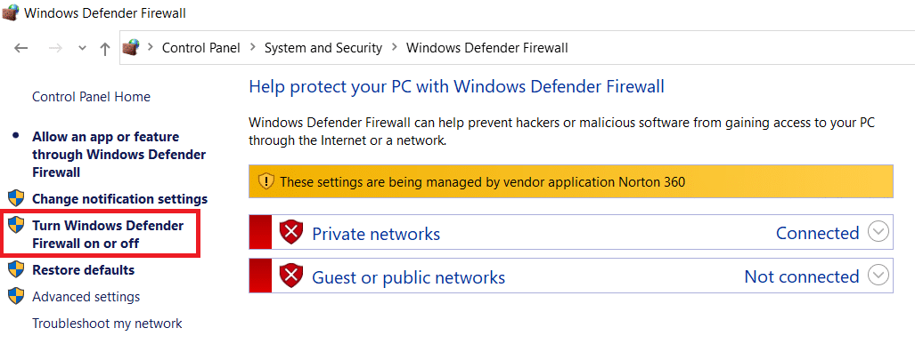 Click on Turn Windows Firewall On Or Off In the Left Pane