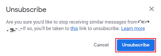Click on Unsubscribe from the popup to confirm the process