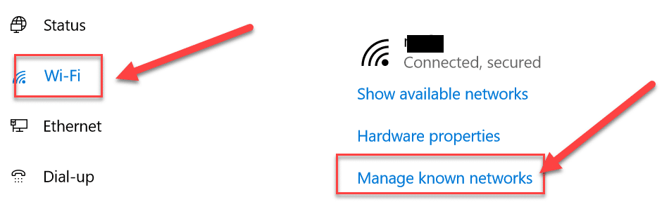 Click on Wi-Fi option then click on Manage Known Networks