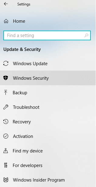 Click on Windows Security from the left window panel