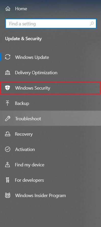Click on Windows security in the panel on the left