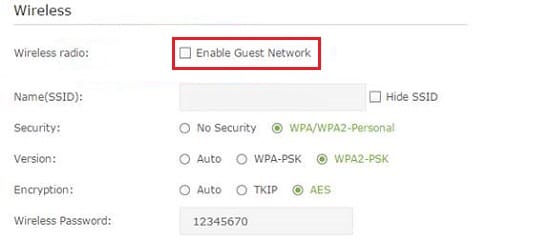 Click on Wireless Settings present on the left and then on Guest Network