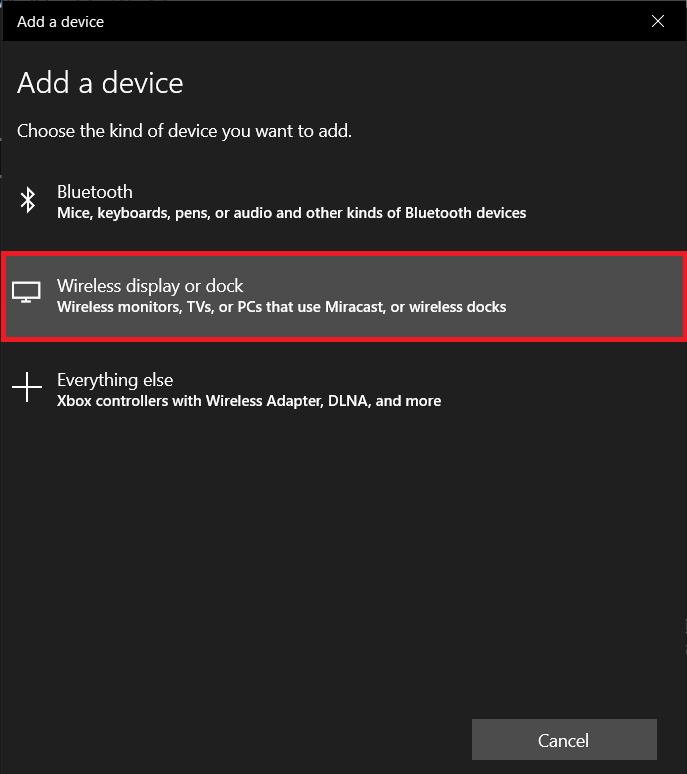 Click on Wireless display or dock | How to Set up & Use Miracast on Windows 10?