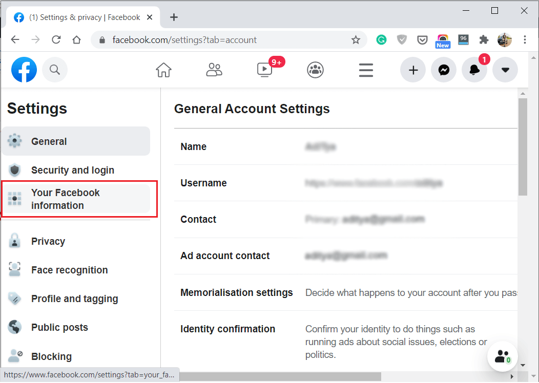 Click on Your Facebook Information under Settings