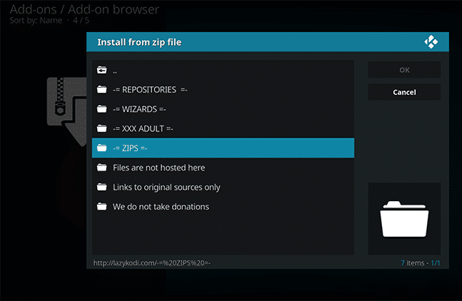 Click on 'ZIPS' to install Kodi Bae repository for Exodus