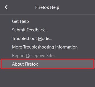 Click on about Firefox