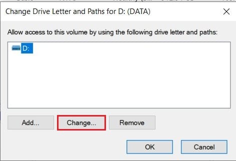Click on change to assign new drive letter