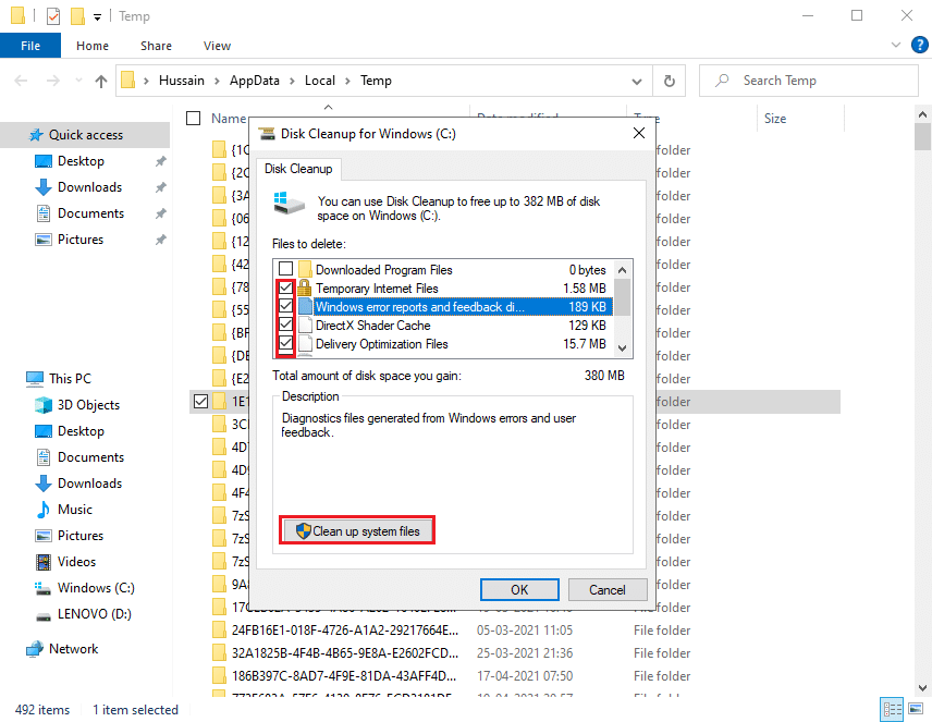 Click on clean-up system files | Fix your Computer may be Sending Automated Queries