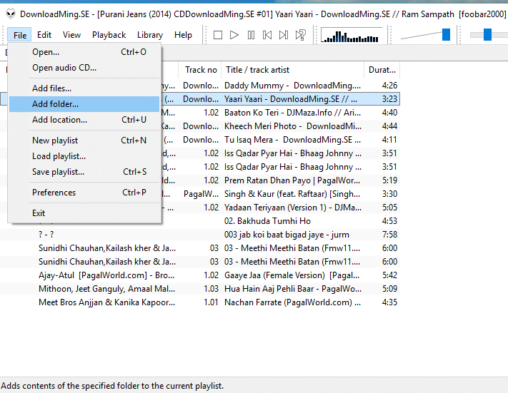 Click on file at the top-left corner and add your music folder