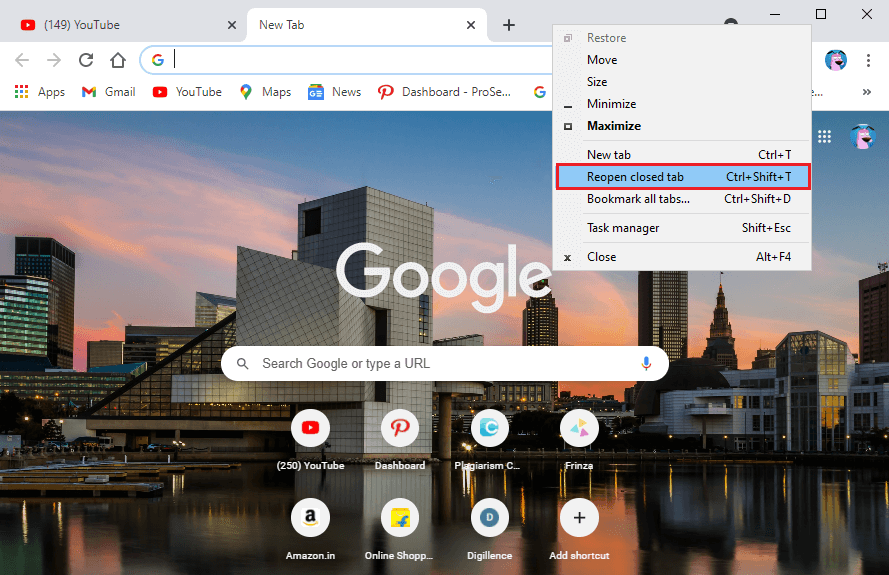 Click on reopen closed tab | How to Restore the Previous Session on Chrome