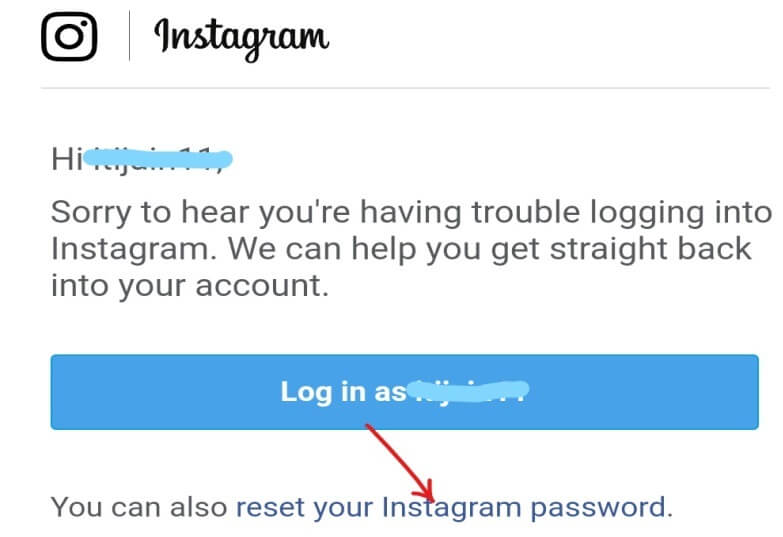 Click on reset your Instagram password link | Forgot Instagram Password