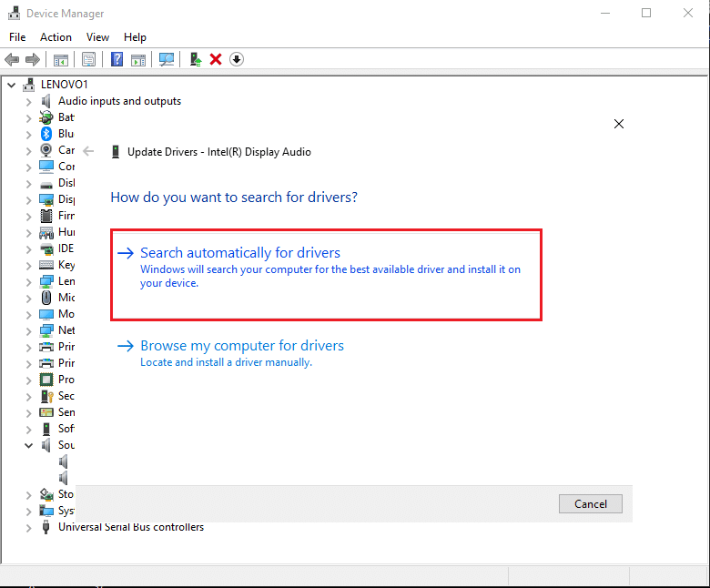 Click on search automatically for drivers | Fix Windows 10 start button not working