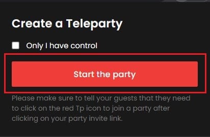 Click on start the party