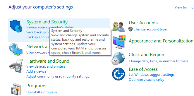 Click on system and Security