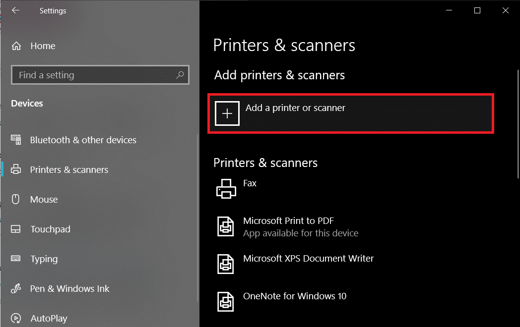 Click on the Add a printer & scanner button at the top of the window