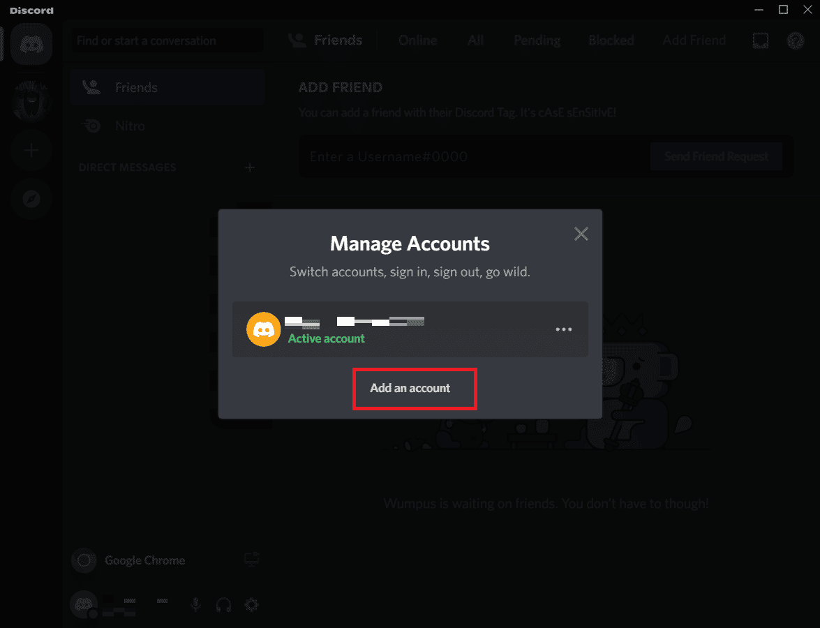 Click on the Add an account option | How to Switch Between Multiple Accounts on Discord