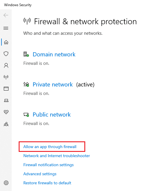 Click on the Allow an app through the firewall link | Fix uTorrent stuck on connecting to peers