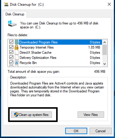 Click on the Cleanup System Files options which will scan | Clean WinSxS Folder in Windows 10
