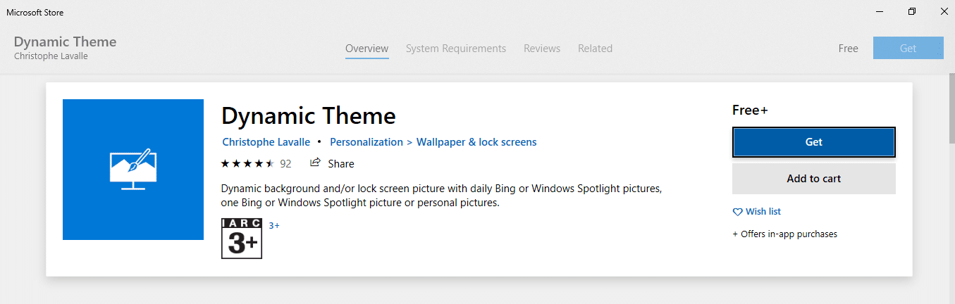 Click on the Dynamic Theme search result