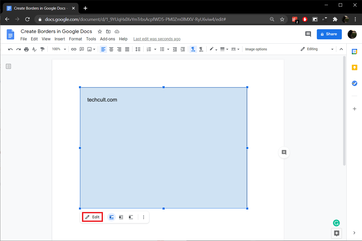 Click on the Edit button at the bottom-right to AddModify | How To Create Borders In Google Docs?