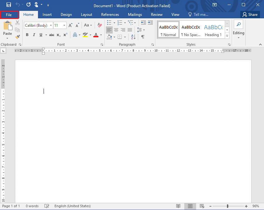 Click on the File tab from the top-left corner of the screen