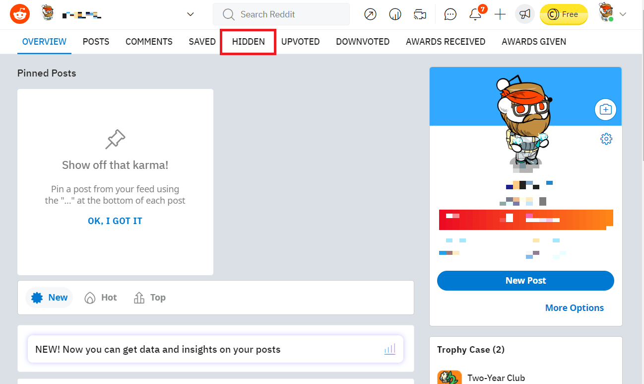 Click on the HIDDEN tab to see all your hidden posts